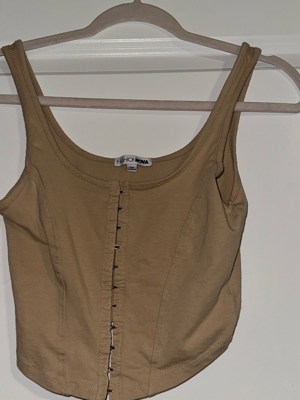 Fashion Nova Beige Hook-and-Eye Tank Top